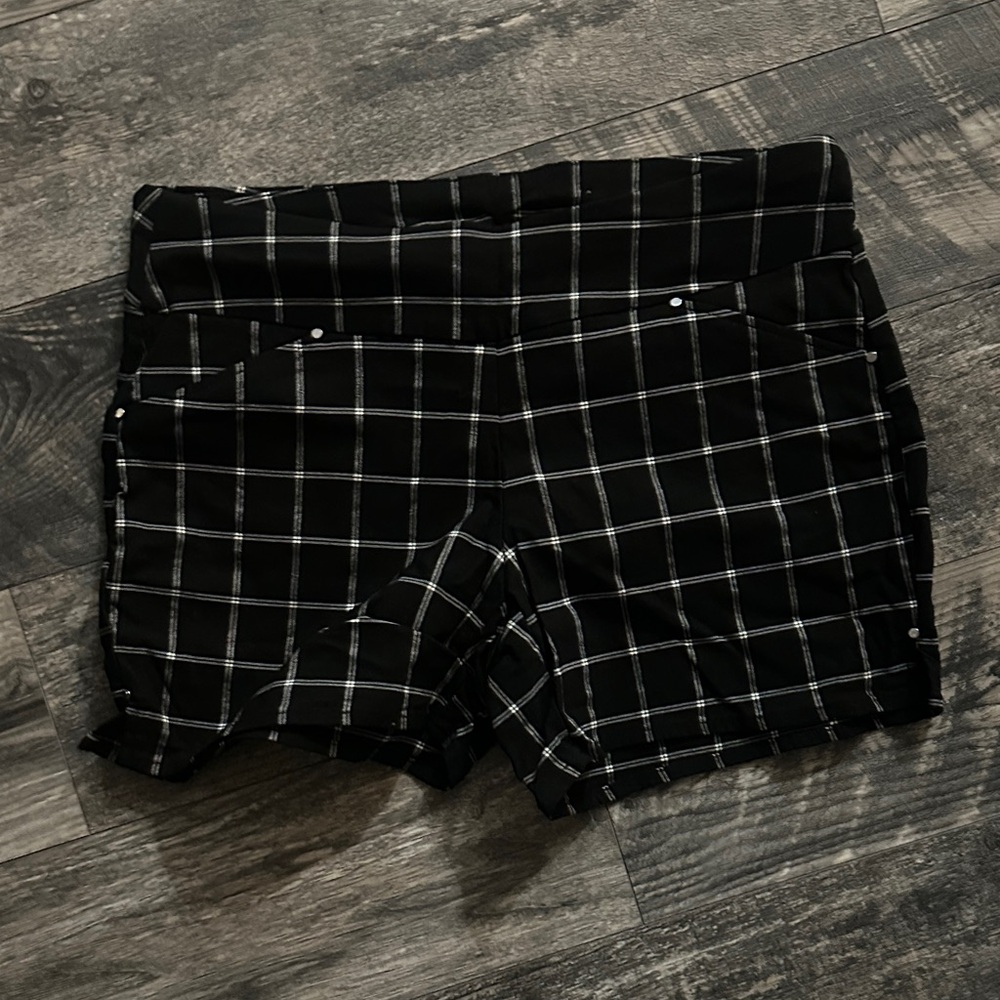 INC International Concepts Black and White Checkered High Waist Shorts